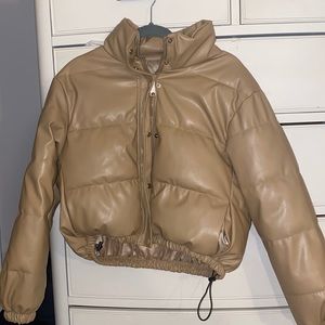 Tan Cropped Puffer Jacket
